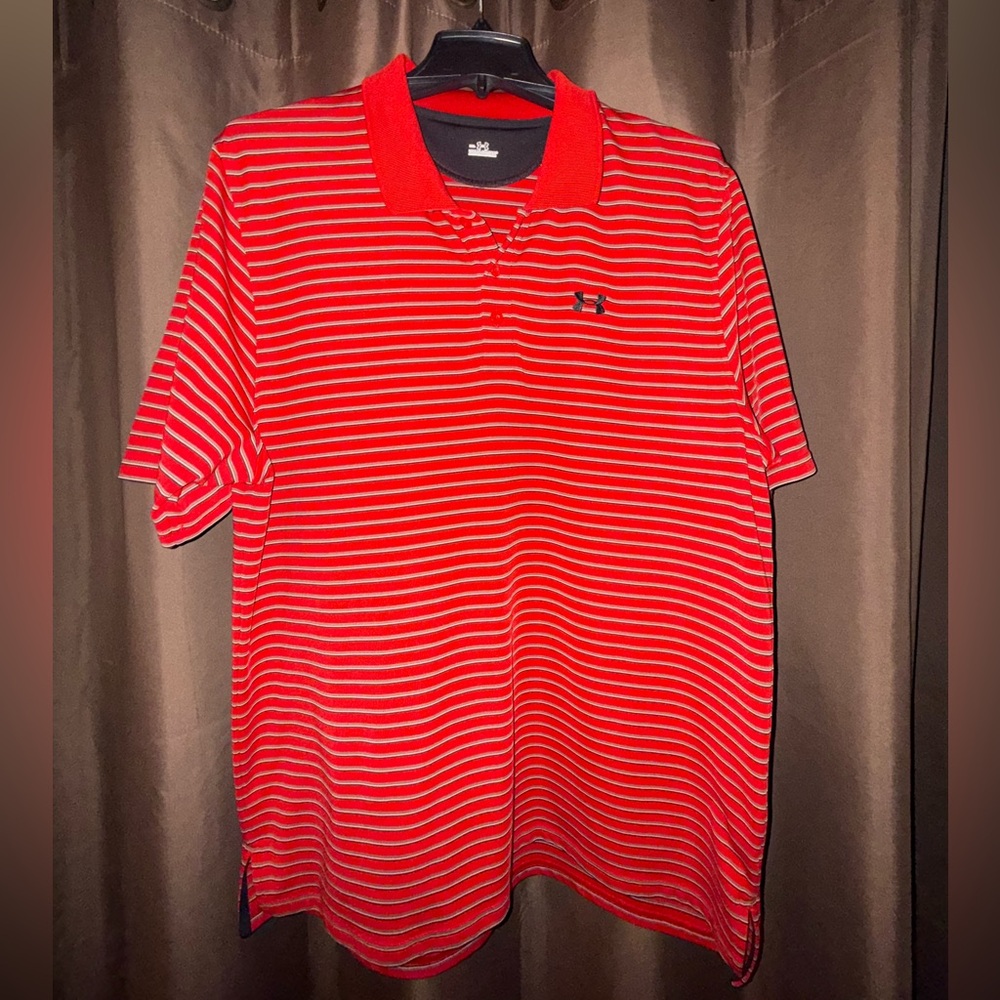 Under Armour Men's Polo Shirt in Red and White Stripes